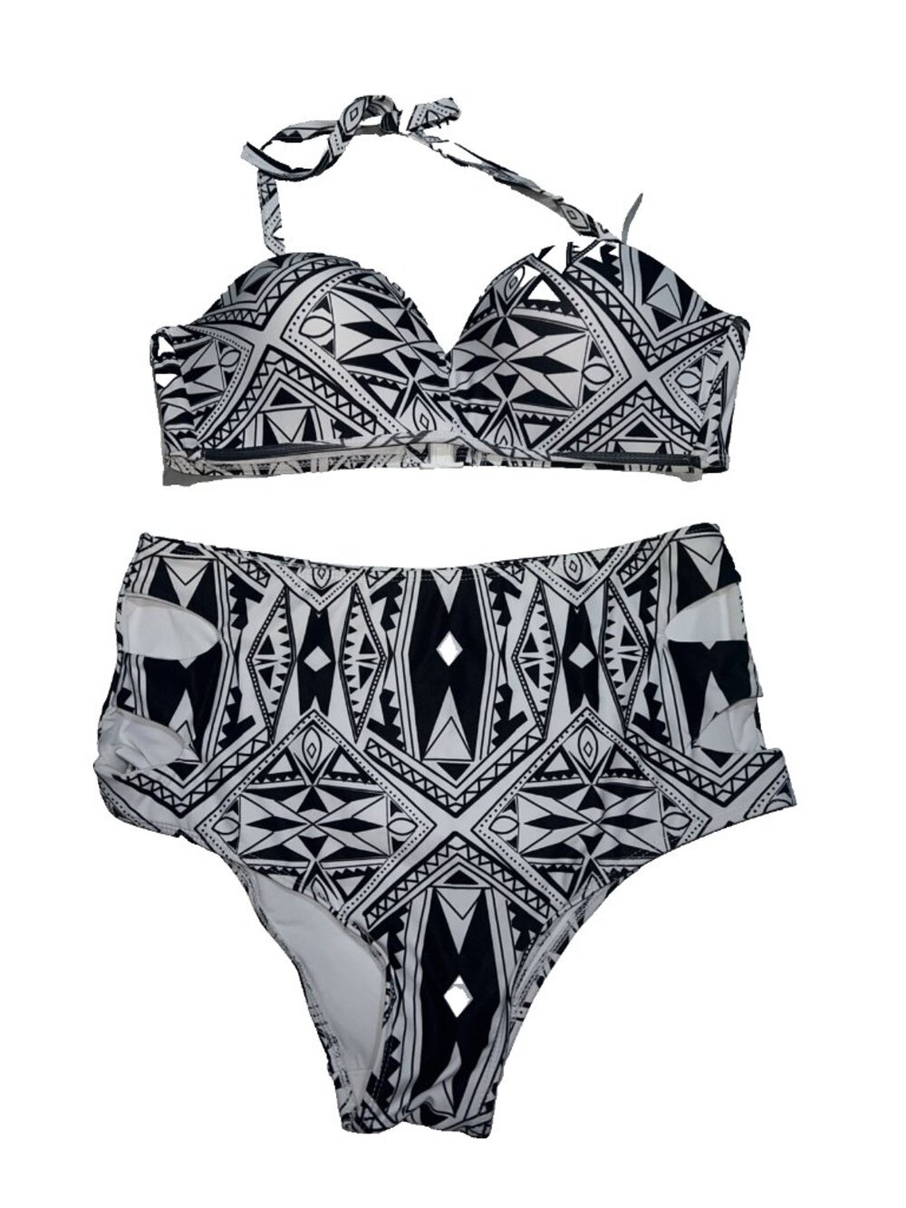 Women's 2 Pc Swimsuit Bathing Suit size XL black white geometric print NWOT